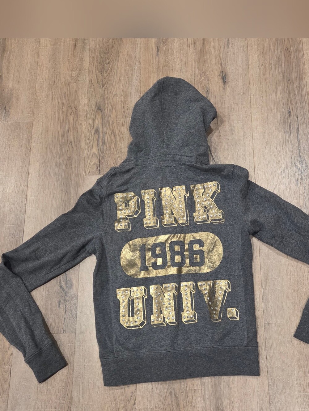 VINTAGE Victoria's Secret  PINK XS Gray & Gold Sequins Full Zip Hoodie 1986